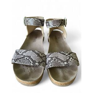 GEOX Respira Snake Print Suede Sandals Size 39 Leather Cork Sole Italy Patent